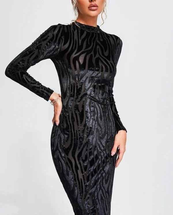 customize / Black BA348 New Fashion Dress Round Neck Long Sleeve Elegant Evening Dresses High Quality Casual Party Bodycon Midi Vestidos