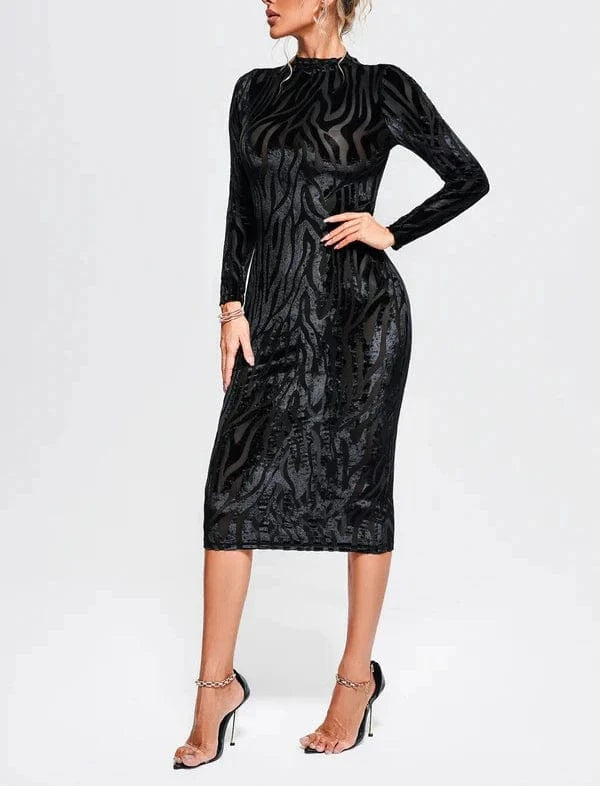 customize / Black BA348 New Fashion Dress Round Neck Long Sleeve Elegant Evening Dresses High Quality Casual Party Bodycon Midi Vestidos