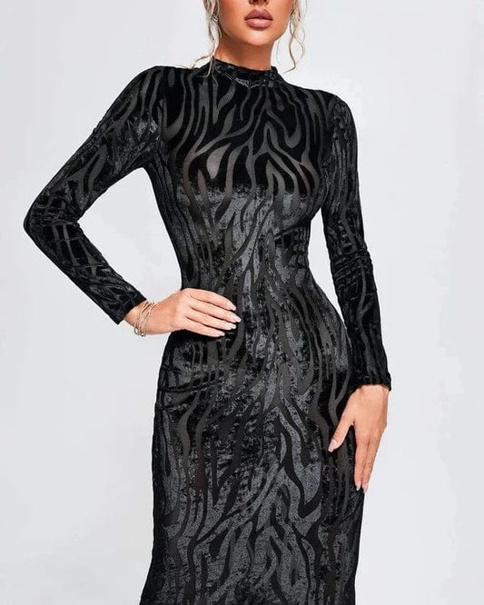 customize / Black BA348 New Fashion Dress Round Neck Long Sleeve Elegant Evening Dresses High Quality Casual Party Bodycon Midi Vestidos