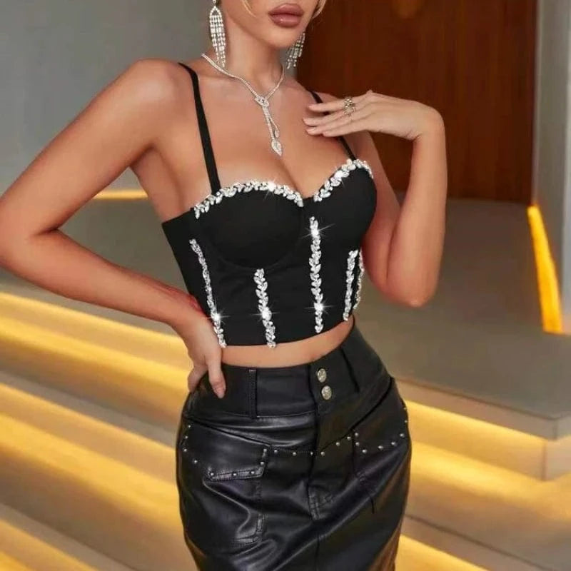 Customized hot selling sexy bright  acrylic diamond women Vest corset bustier top