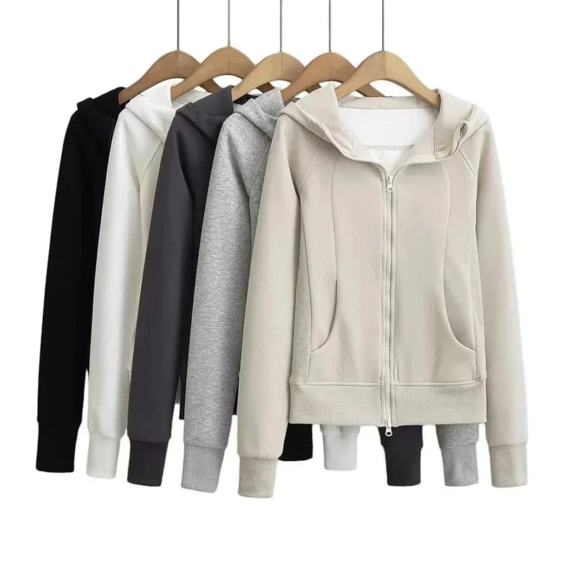 Customized logo Cotton Fleece Zip hoodies  Blank Long Sleeve Zip up coat Women Hoodie
