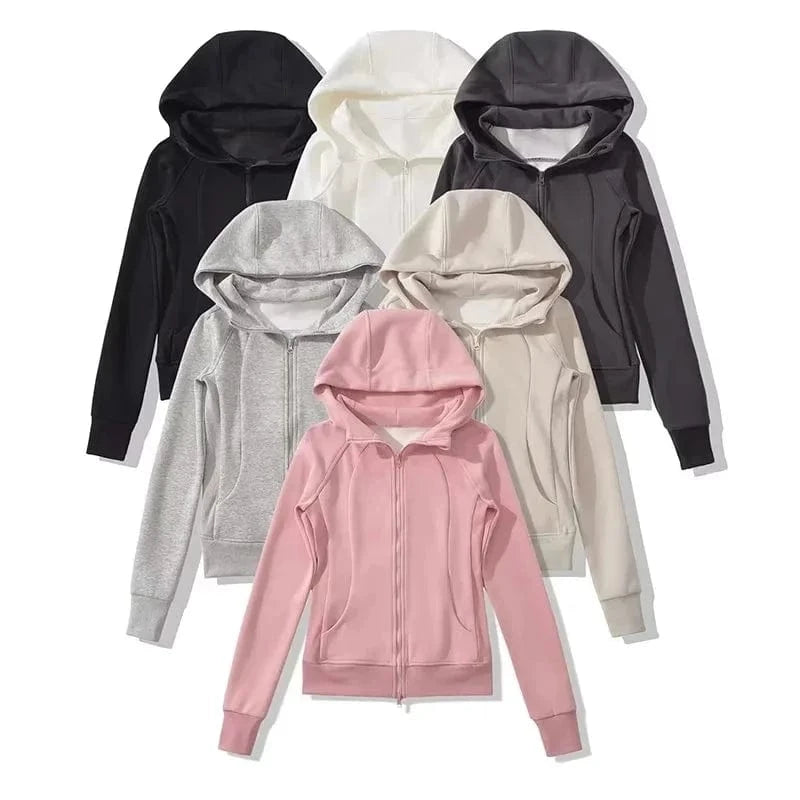 Customized logo Cotton Fleece Zip hoodies  Blank Long Sleeve Zip up coat Women Hoodie