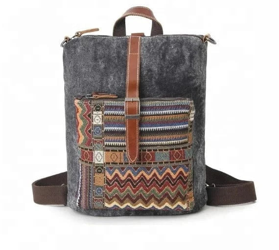 Customized New Ethnic Canvas Backpack For Women National Backpacks Leisure Travel Rucksack Embroidery Student School Bag