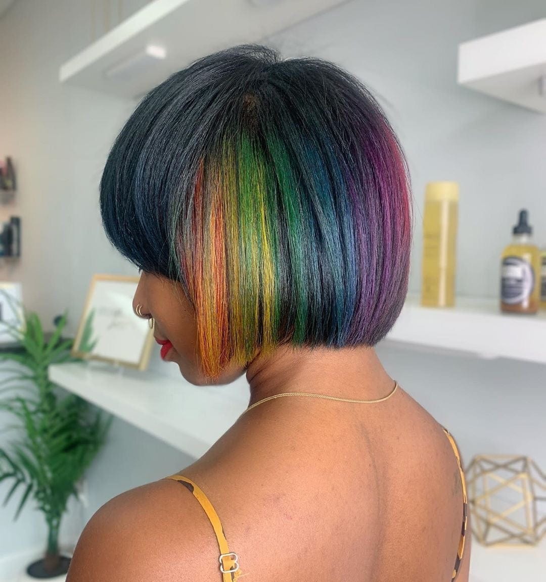 Customized Rainbow New Style Wig Short Straight Bob Colorful Brazilian Virgin Human Hair Lace Front Wigs