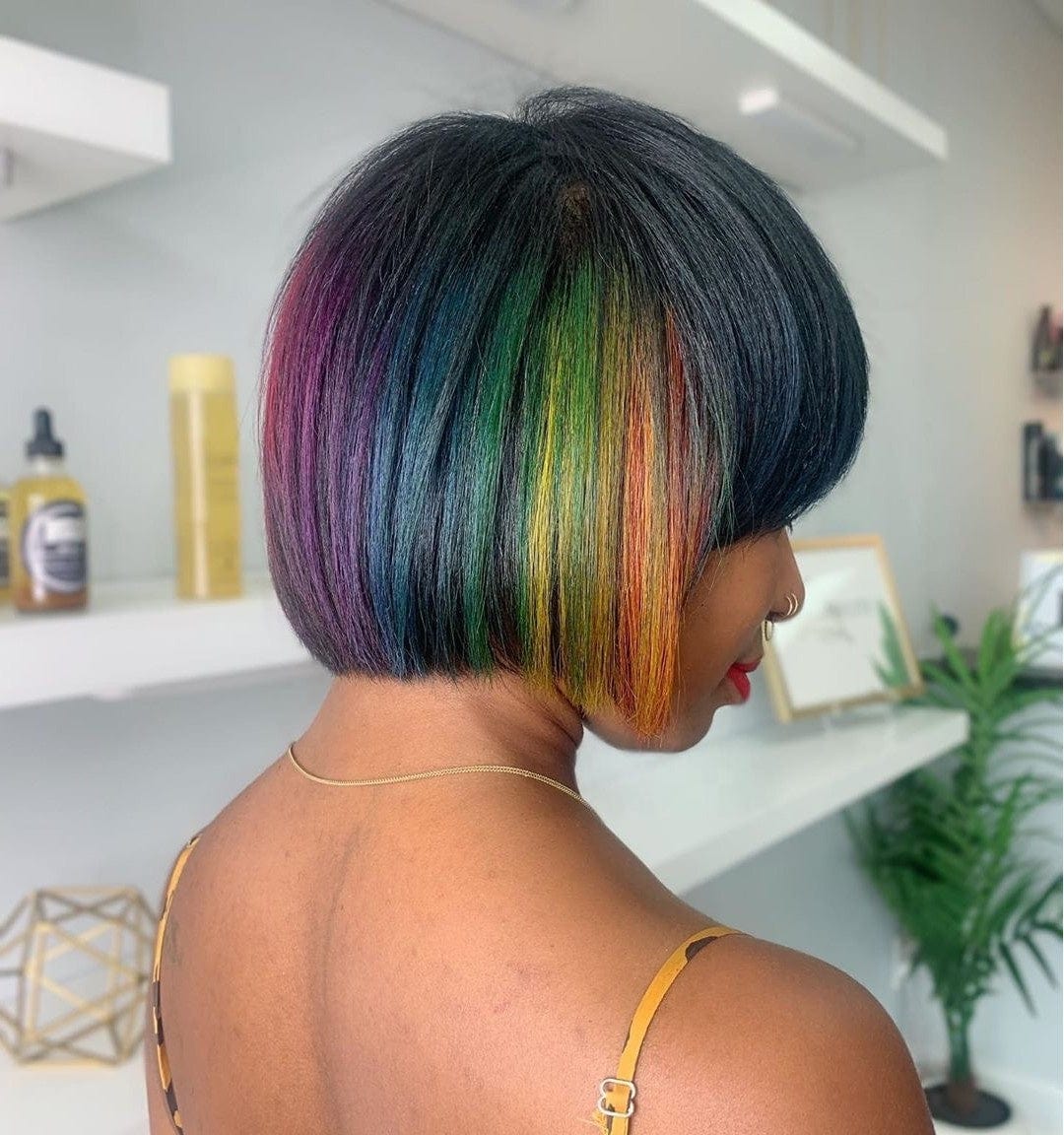 Customized Rainbow New Style Wig Short Straight Bob Colorful Brazilian Virgin Human Hair Lace Front Wigs