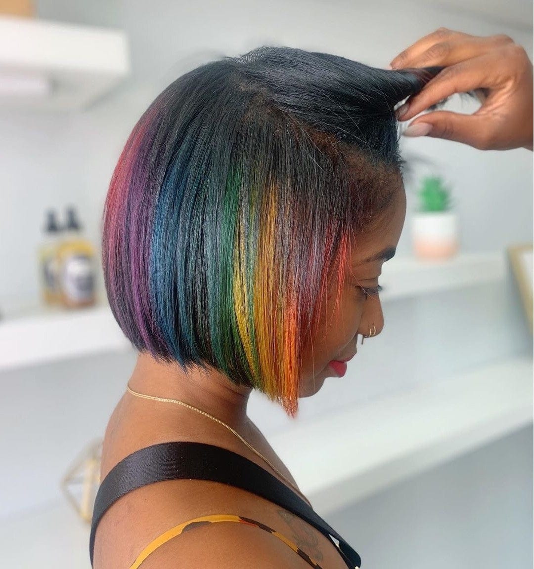 Customized Rainbow New Style Wig Short Straight Bob Colorful Brazilian Virgin Human Hair Lace Front Wigs