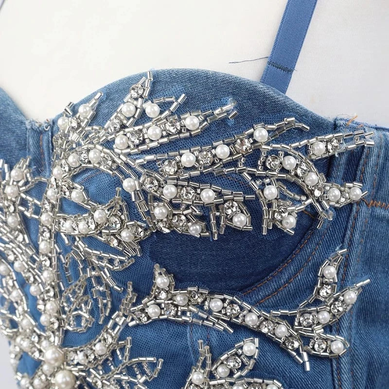 Customized wholesale fashion Cowboy corset pink diamond Decoration Sexy corset tops for Ladies