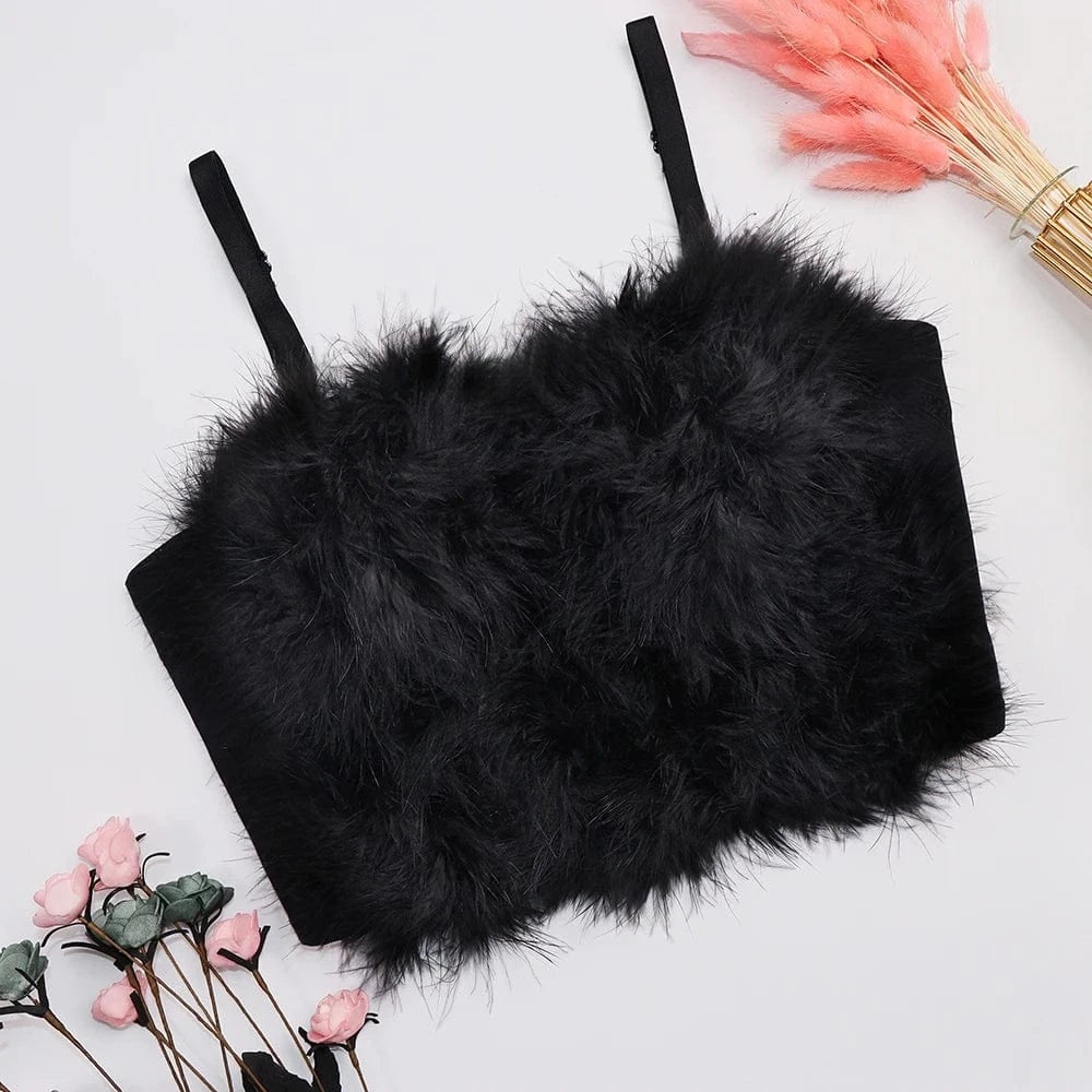 Customized Wholesale hot sale cute feather underwear white black pink fluff women's bra