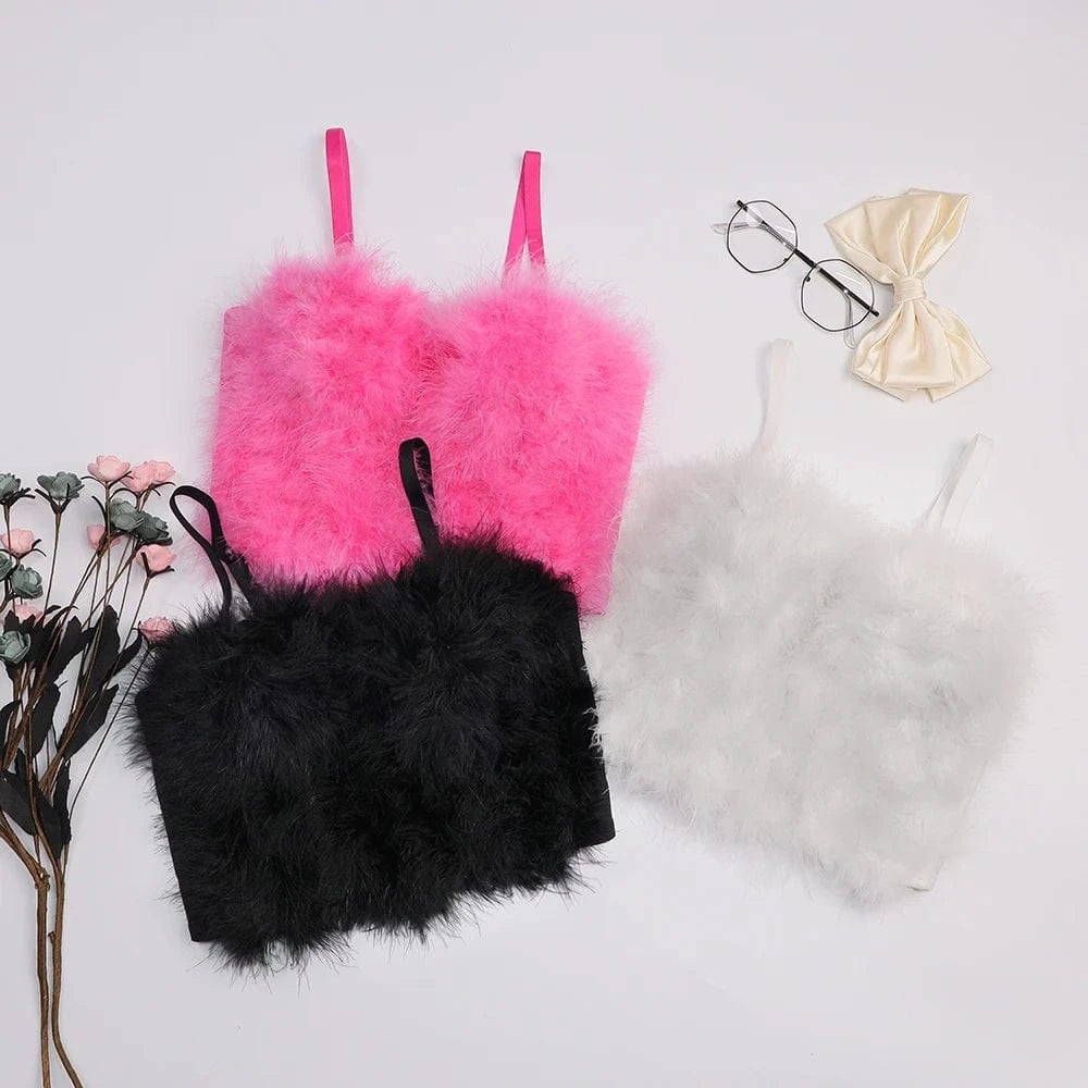 Customized Wholesale hot sale cute feather underwear white black pink fluff women's bra