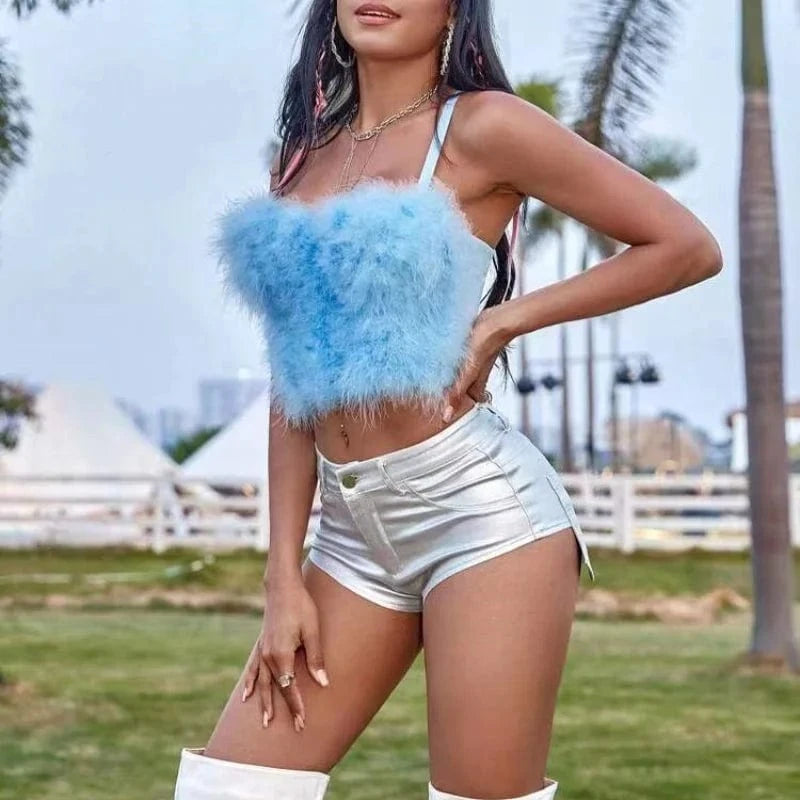 Customized Wholesale hot sale cute feather underwear white black pink fluff women's bra