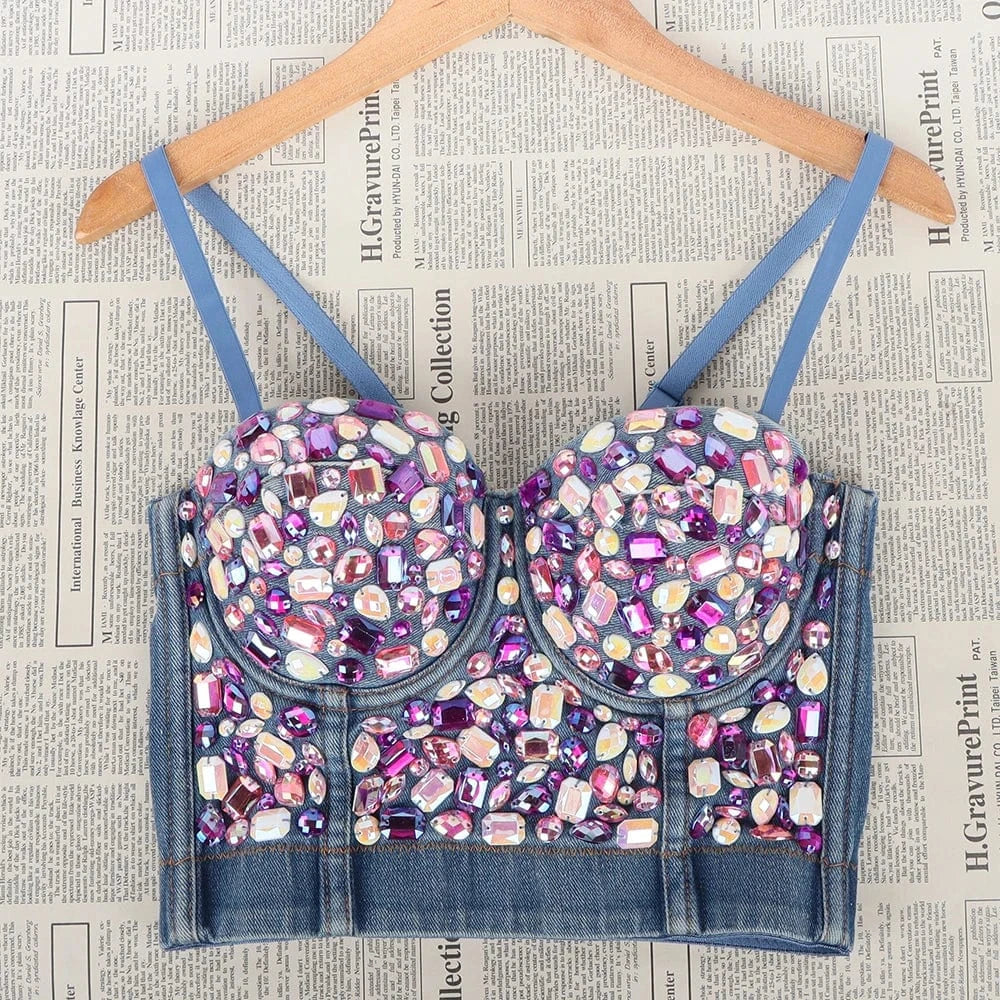 Customized wholesale underwear Diamond crystals embellished tights women's corset tops