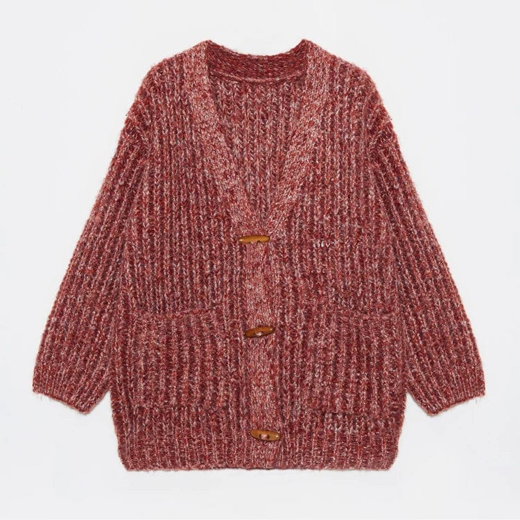 customized / wine Fall oversized hot sale striped custom knit chunky cashmere cardigan women sweater