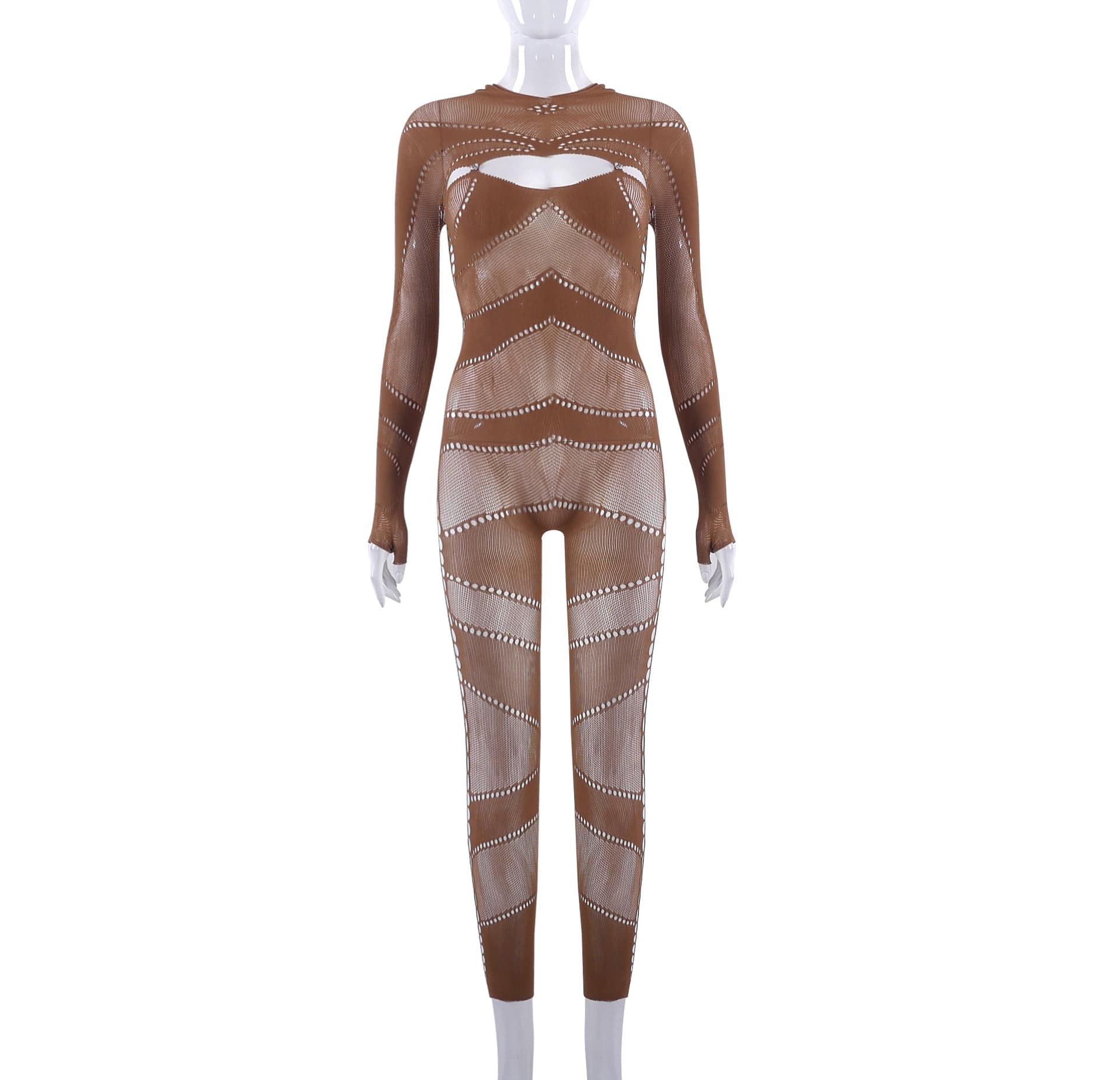 Cut Out Bodysuits Long Sleeve See Through Mesh Jumpsuits 2023 Sexy Bodysuits Transparent One Piece Jumpsuits Playsuits Bodysuits