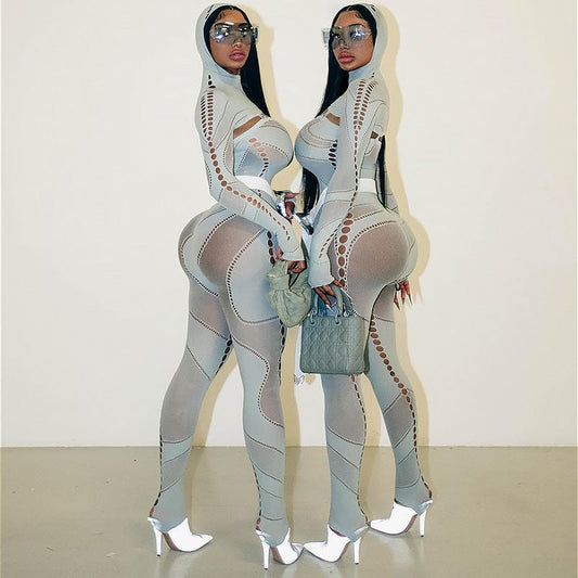 Cut Out Bodysuits Long Sleeve See Through Mesh Jumpsuits 2023 Sexy Bodysuits Transparent One Piece Jumpsuits Playsuits Bodysuits