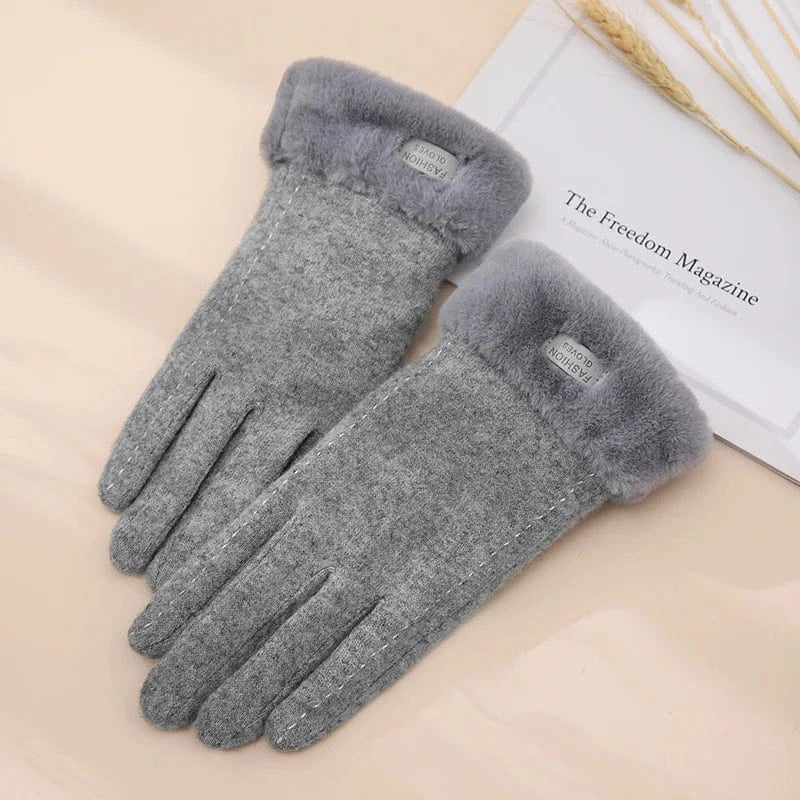 Cute hands warm touch phone women winter wool gloves