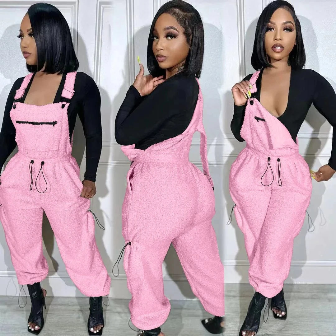 Cute Loose Jumpsuit 2023 Fall Rompers with Pockets Women Clothing Winter Suspender Pants for Ladies