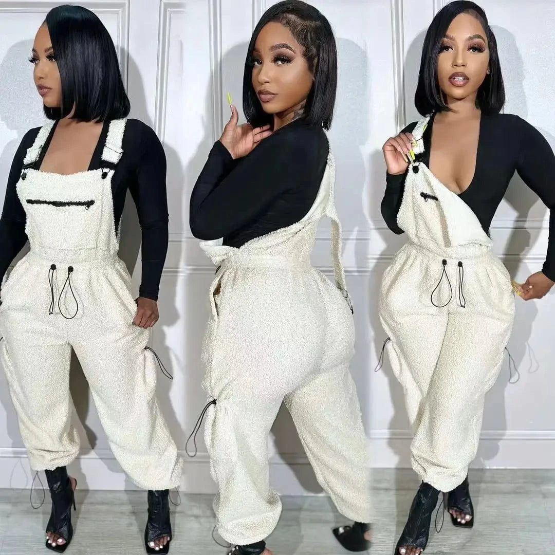 Cute Loose Jumpsuit 2023 Fall Rompers with Pockets Women Clothing Winter Suspender Pants for Ladies