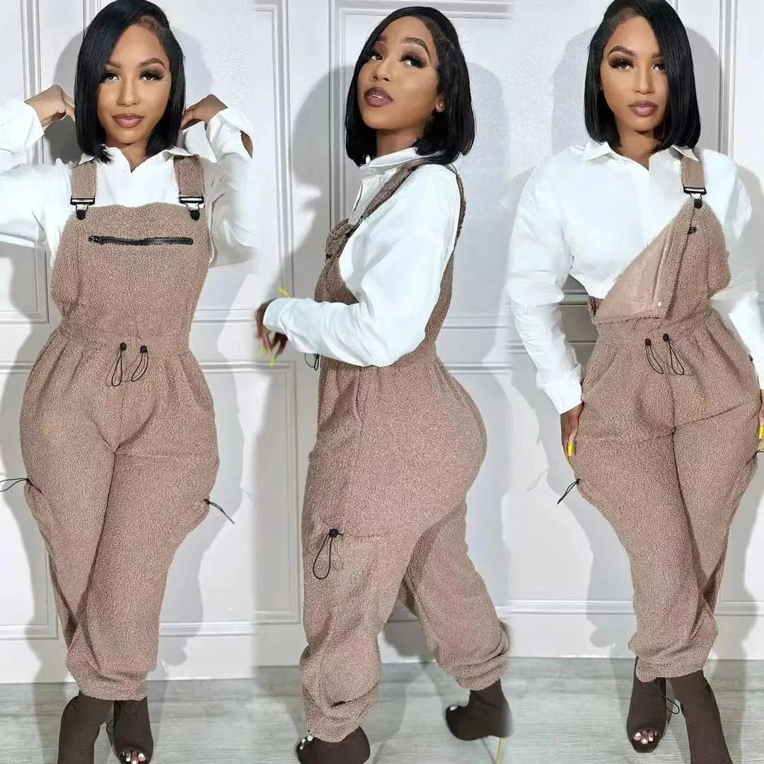 Cute Loose Jumpsuit 2023 Fall Rompers with Pockets Women Clothing Winter Suspender Pants for Ladies