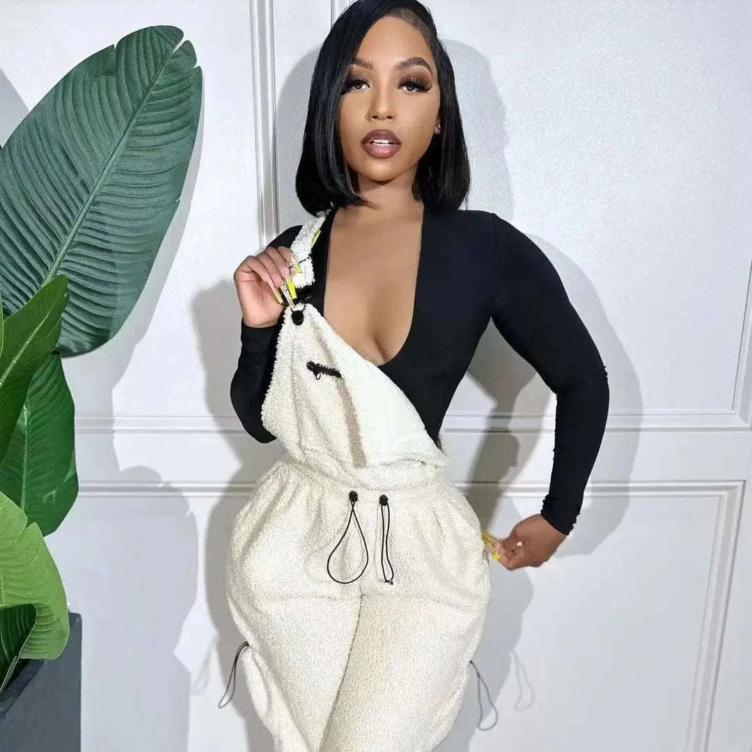 Cute Loose Jumpsuit 2023 Fall Rompers with Pockets Women Clothing Winter Suspender Pants for Ladies