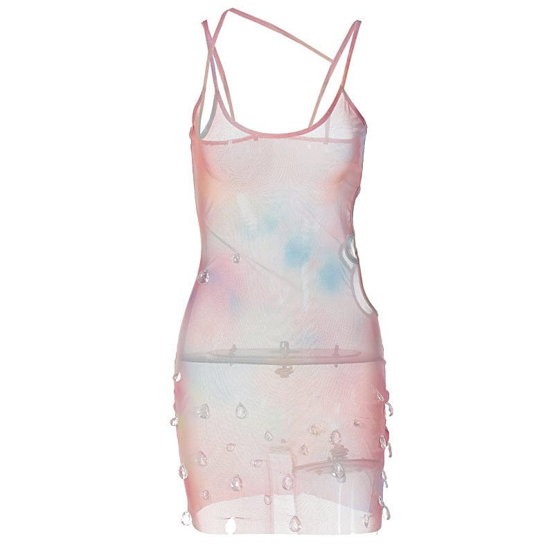 CUTENOVA 23DS072101 2023 Summer Popular  Hip Sexy See Through Tight  Porm Mini Bodycon Dresses Women  Dress