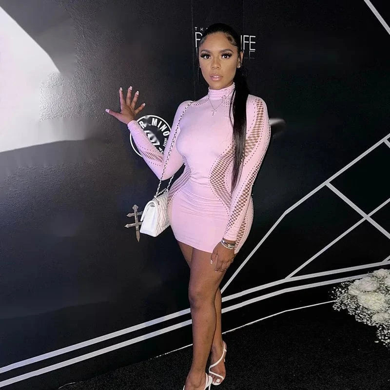 CUTENOVA 23DS122903 Trending 2024  Sexy Long Sleeve Mesh Mini Dress Bodycon Club Dresses Women's Dresses