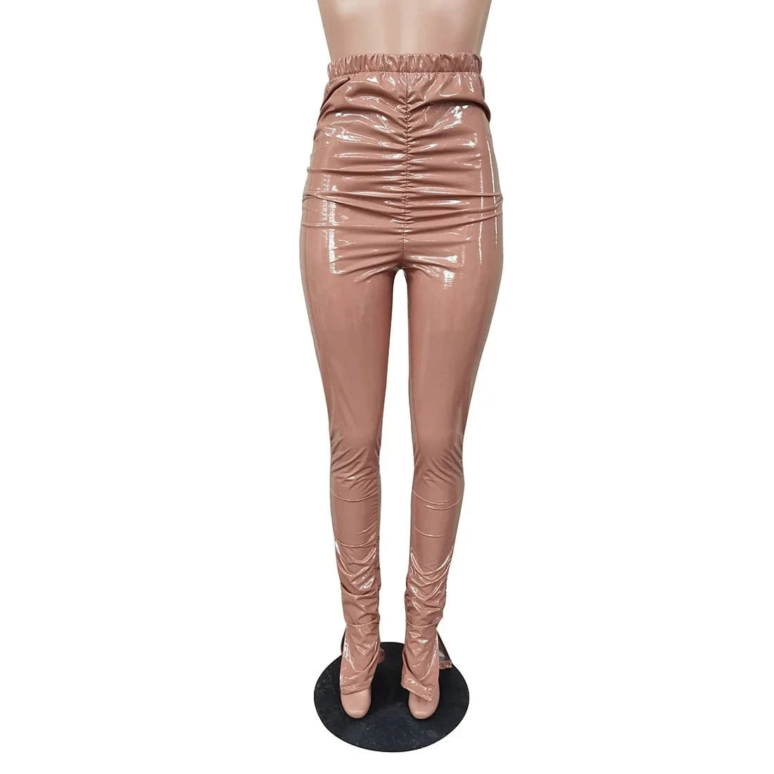 CUTENOVA 23PT122304 Ins 2024  Hot-Slling Solid Tight Club  Leather Pants Stacked Pants For Women