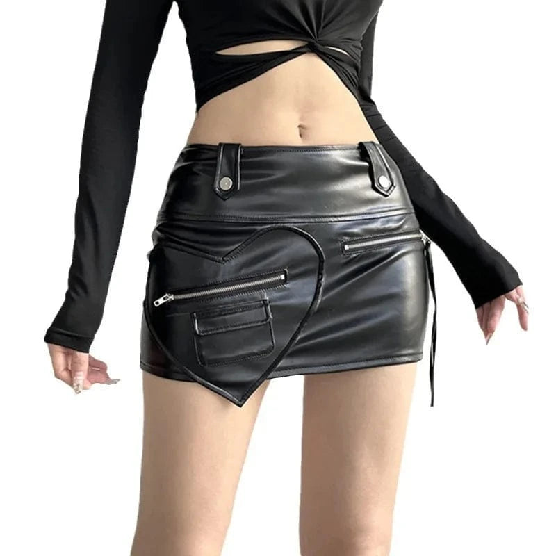 Cutenova 23SK122302 Sexy 2024 Girls Streetwear Motorcycle Patchwork PU Leather Skirt Mini Skirts For Women
