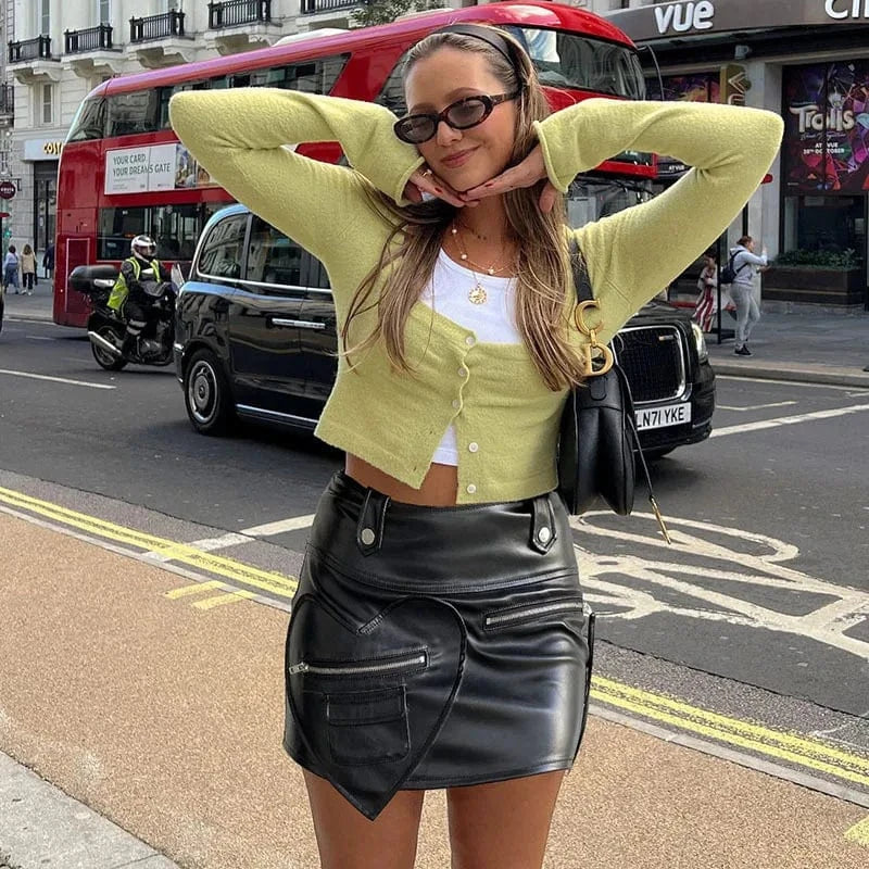 Cutenova 23SK122302 Sexy 2024 Girls Streetwear Motorcycle Patchwork PU Leather Skirt Mini Skirts For Women