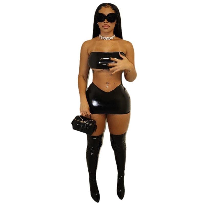 CUTENOVA 23ST01041 Fashion Sexy Leather Club Streetwear  Women Skirt Set 2 Piece Set Women Women's Sets