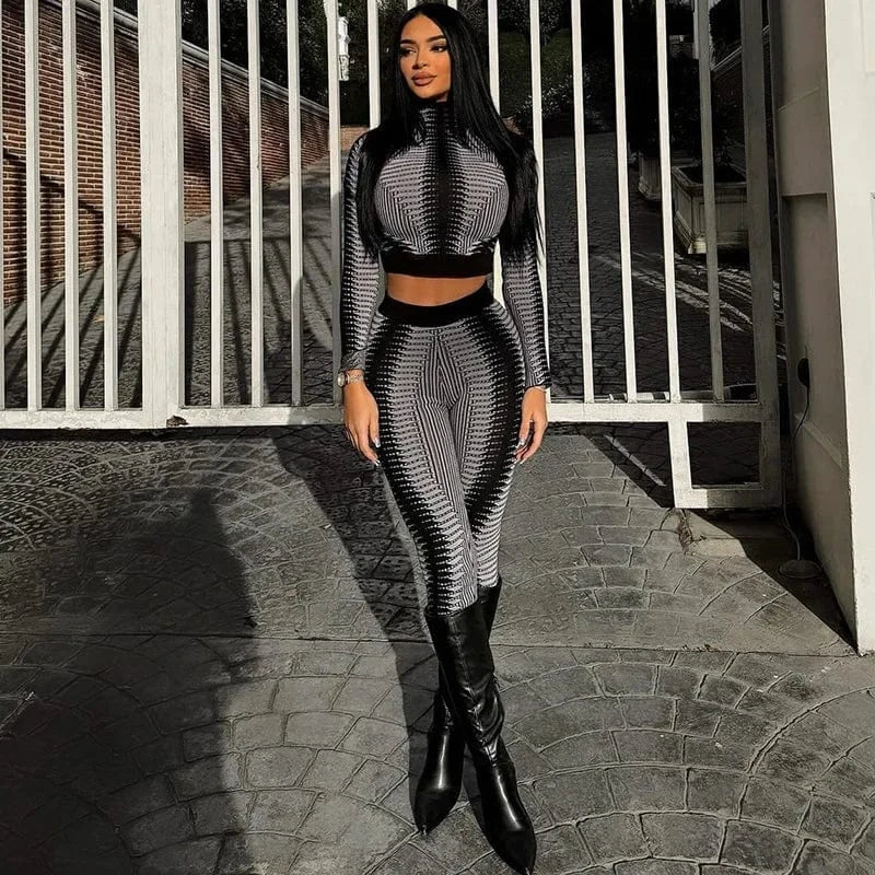 CUTENOVA 23ST121203 Fashion 2024 Trendy Crop Top With Leggings Women Leggings Sets Women's Set