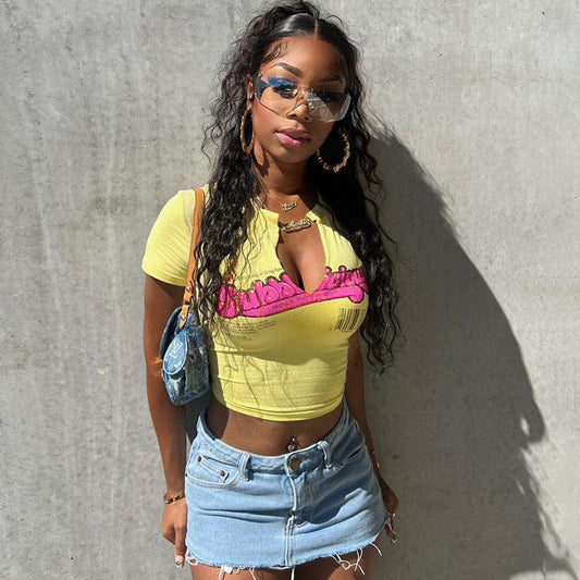 CUTENOVA 23TP050904  2023 Y2K Girls New Streetwear Graphic T-Shirts For Women  T Shirts Tops For Women