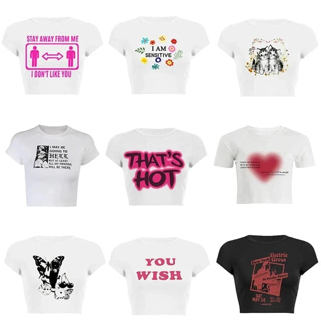 CUTENOVA 23TP121202 Letter Printed Y2K  Fashion 100% Cotton Girls Short Sleeve Streetwear Crop Top T Shirt Women 2024