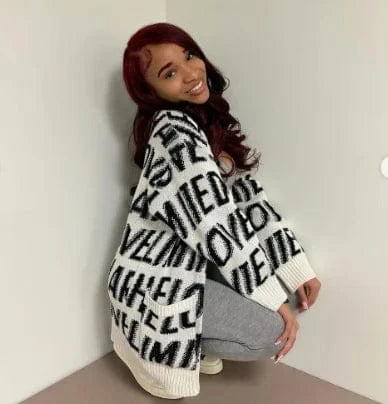 CUTENOVA 23TP1227 Chic Knit Letter V-Neck Women Drop-Shoulder Casual 2024 Girls Women's Sweaters