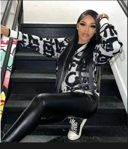 CUTENOVA 23TP1227 Chic Knit Letter V-Neck Women Drop-Shoulder Casual 2024 Girls Women's Sweaters