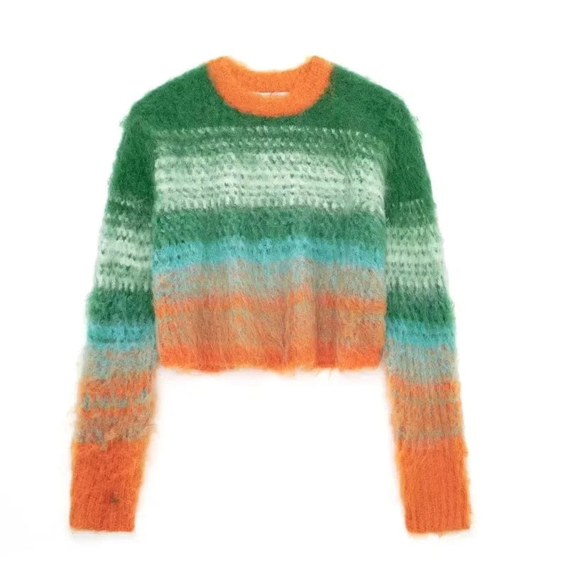 CUTENOVA 23TP122702 Fashion Color Blocking Pullover Women Streetwear Crop Cardigan 2024 Women's Sweaters