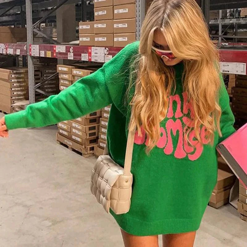 Cutenova 23TP123004 High Quality Knitted Streetwear One Size Cotton Oversize Knitwear Sweater Women Wool Ladies Winter Sweaters