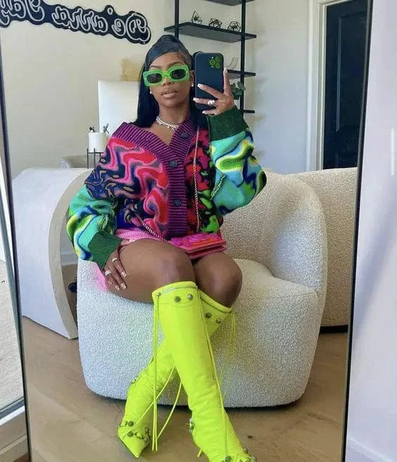 CUTENOVA 23TP123008 Y2K Chic Winter Colorful Knitwear Women Drop-Shoulder Open Stitch 2023 Girls Women's Sweaters