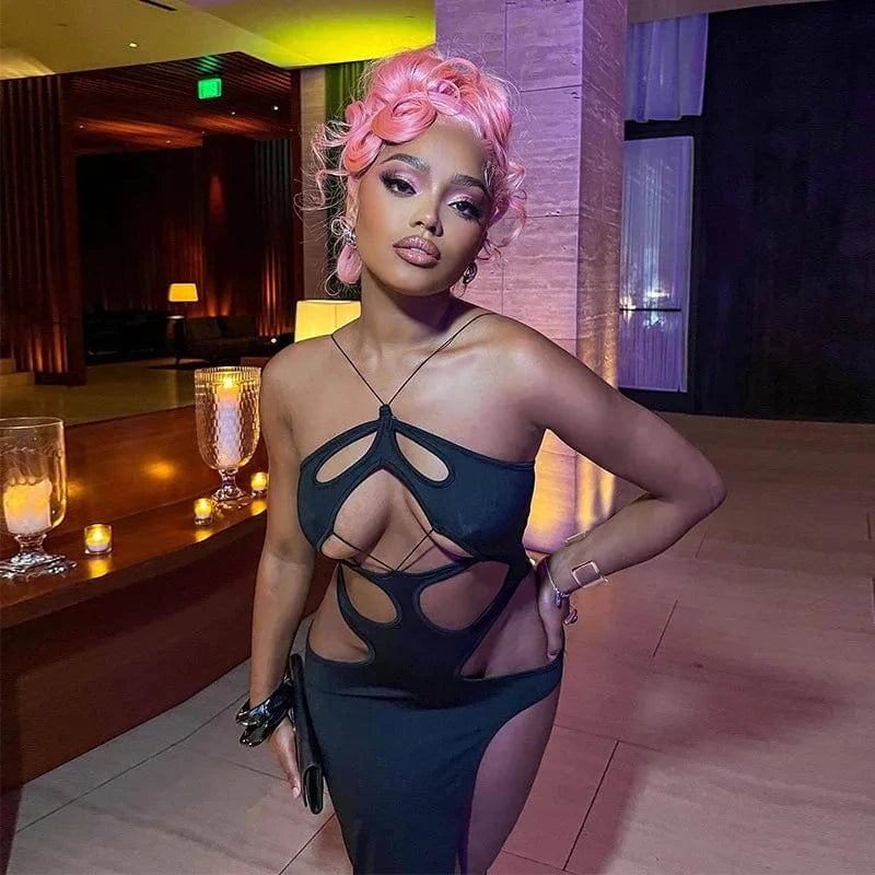 Cutenova 24DS010904  Fashion 2024 Cut-Out Slit Bodycon Asymmetry Maxi Club Dress Sexy Dresses Women Night