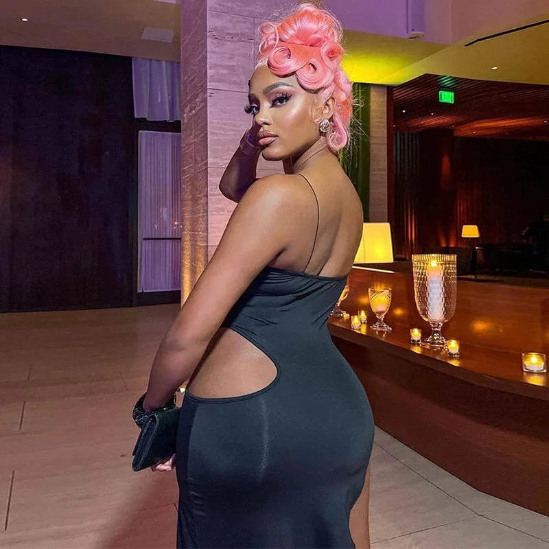 Cutenova 24DS010904  Fashion 2024 Cut-Out Slit Bodycon Asymmetry Maxi Club Dress Sexy Dresses Women Night