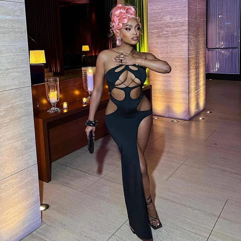 Cutenova 24DS010904  Fashion 2024 Cut-Out Slit Bodycon Asymmetry Maxi Club Dress Sexy Dresses Women Night