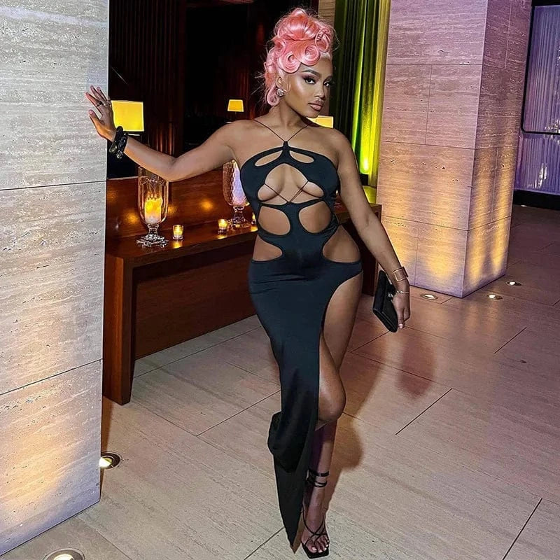Cutenova 24DS010904  Fashion 2024 Cut-Out Slit Bodycon Asymmetry Maxi Club Dress Sexy Dresses Women Night