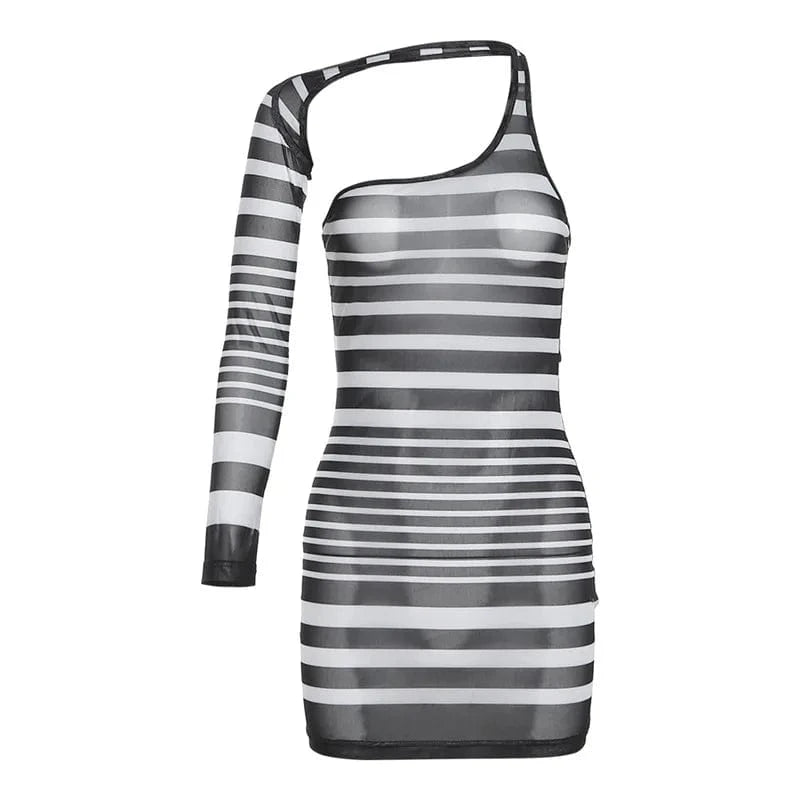 Cutenova 24DS0218 Fashion 2024 Wholesale Stripe Sexy Club Party Hip Mini Dress Women's Sexy Mesh Dresses
