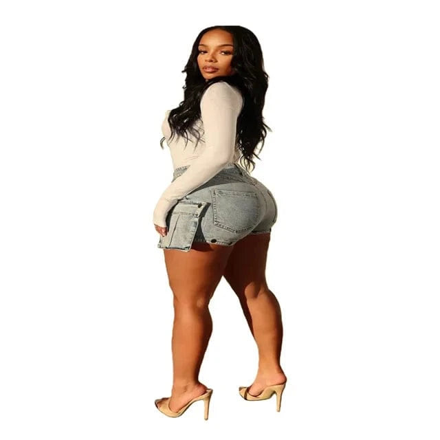 CUTENOVA 24PT010307 Fashion Streetwear Pockets Removable Jean Shorts Cargo Women Denim Wide Leg Pants For Ladies