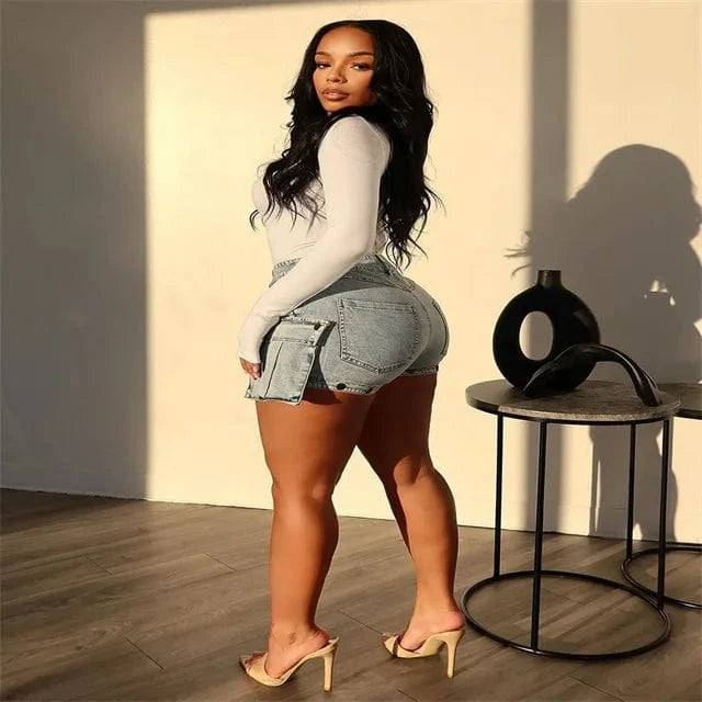 CUTENOVA 24PT010307 Fashion Streetwear Pockets Removable Jean Shorts Cargo Women Denim Wide Leg Pants For Ladies