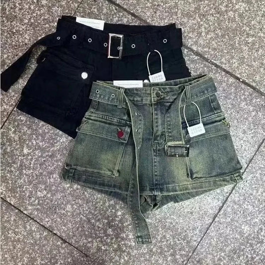 CUTENOVA 24PT0113 Fashion  2024 New Washed Vintage Skorts For Ladies Denim Short Women's Mini Jean Skirt
