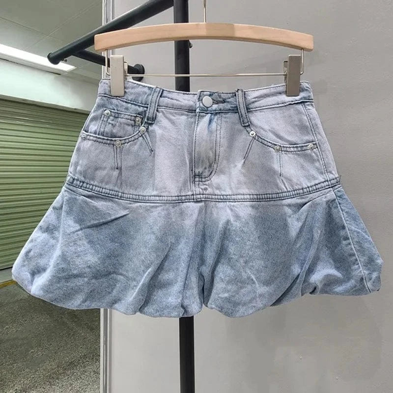 CUTENOVA 24PT011305 New Fashion Cute 2024 Y2K Casual Gradient Women's Denim Skirts Pleated Women Mini Skirt