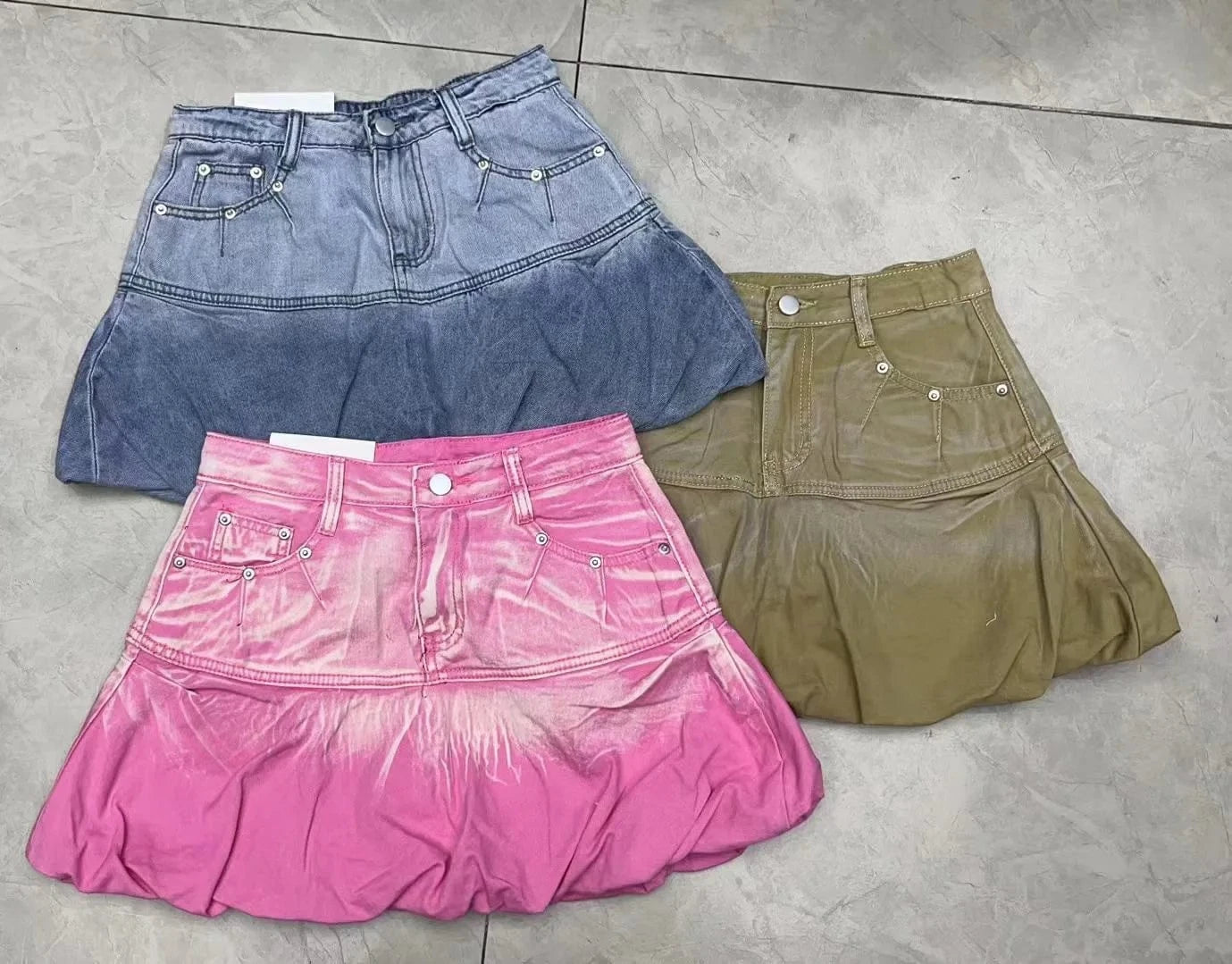 CUTENOVA 24PT011305 New Fashion Cute 2024 Y2K Casual Gradient Women's Denim Skirts Pleated Women Mini Skirt