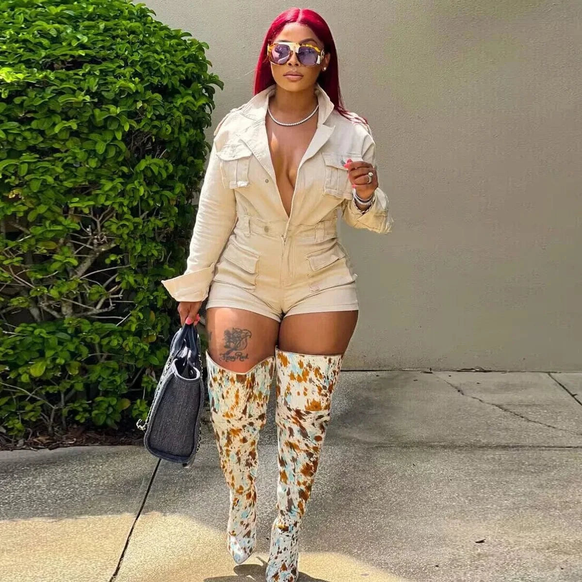 CUTENOVA 24RP10305 New 2024 Fashion Casual Long Sleeve Rompers Jumpsuits Denim Romper Woman  Playsuits