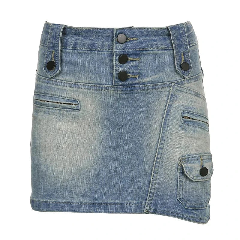 CUTENOVA 24SK010303  New 2024 Trendy Cargo Ladies Patchwork Jeans Skirt  Denim  Mini Skirt Women