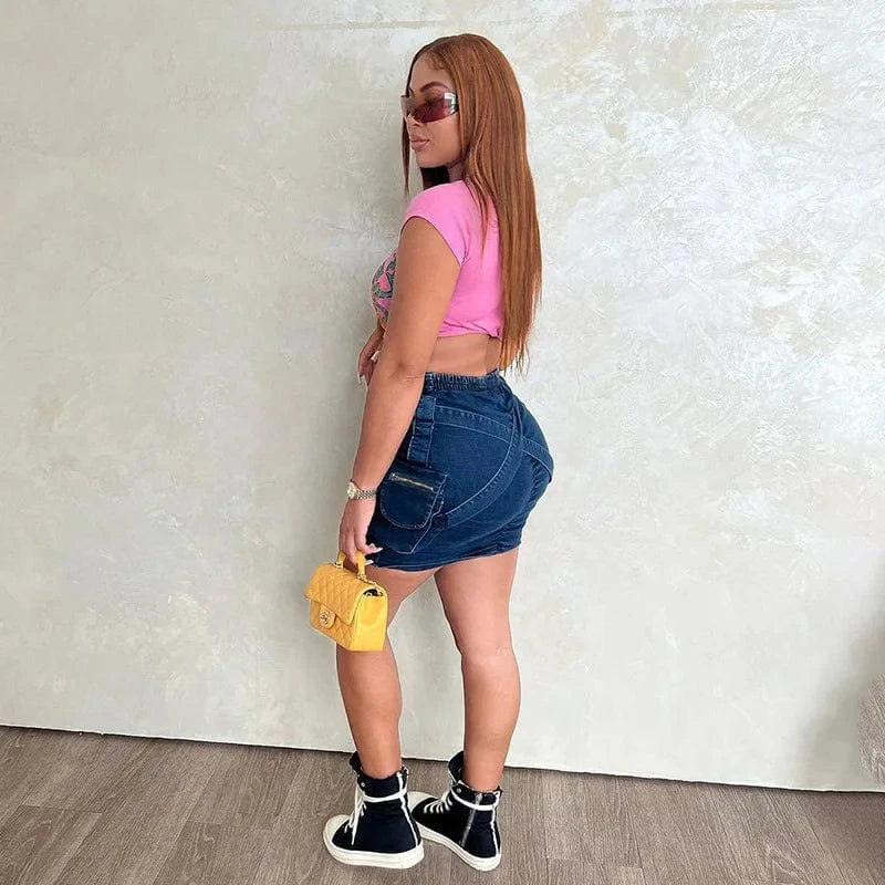 CUTENOVA 24SK010303  New 2024 Trendy Cargo Ladies Patchwork Jeans Skirt  Denim  Mini Skirt Women